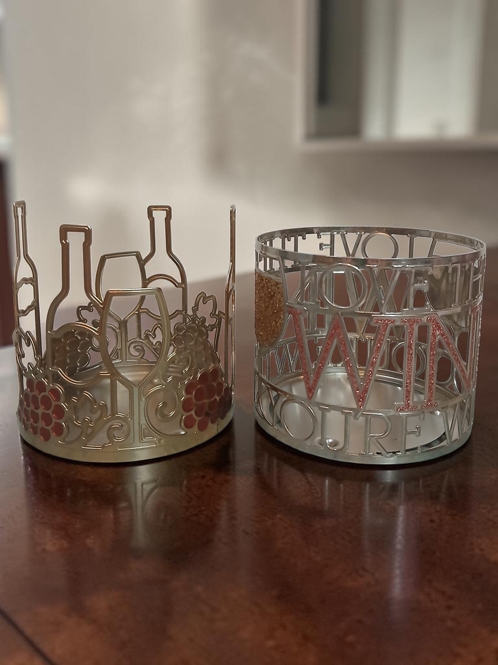 Bath & Body Works Wine-Themed Metal Candle Holders in Gold and Silver